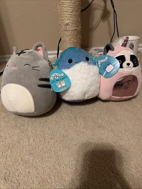 Squishmallows Plush Trio - Gray, Blue & Pink Cute Collectibles